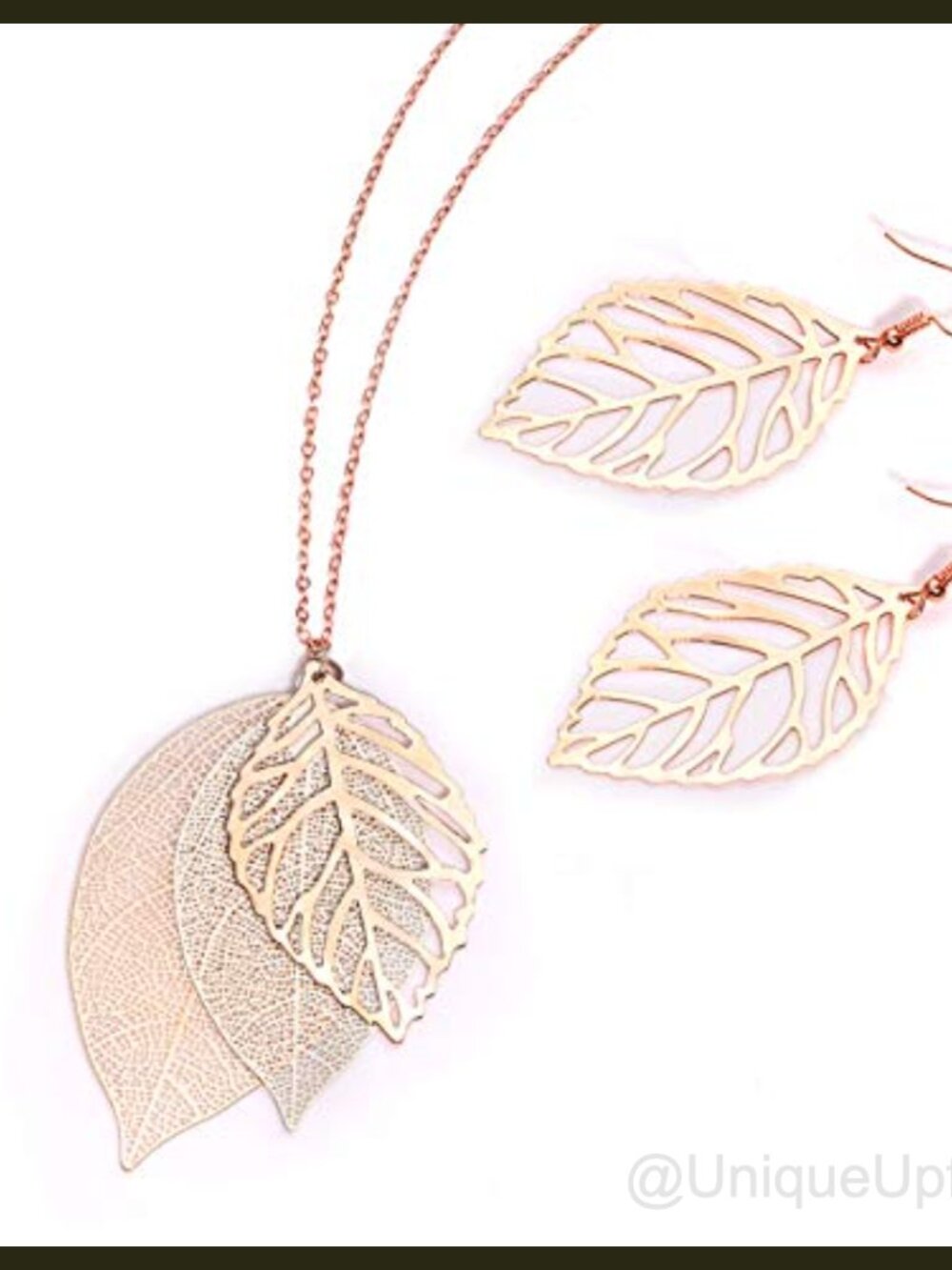 Boho Leaf Earrings Necklace Set Gold-tone Multi Tiered Dangle Jewelry Women